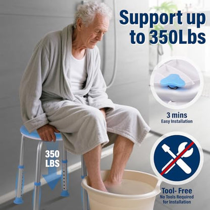 Shower Chair for Inside Shower, Adjustable Height (13.75"-20.5"), 360° Swivel Bath Chair for Elderly and Disabled, Anti-Slip Feet, Supports 350lbs, Tool-Free Assembly