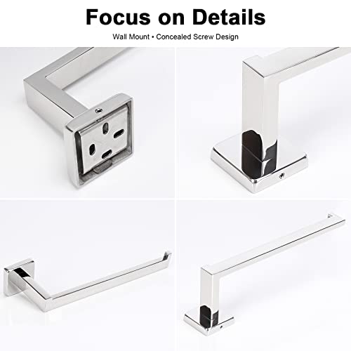 NearMoon Square Hand Towel Holder+ Square Toilet Paper Holder, Premium SUS304 Stainless Steel Rustproof Wall Mounted Towel Ring and Toilet Roll Holder for Bathroom, Kitchen, Washroom, Chrome Finish
