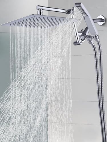 G-Promise All Metal 10 Inches Rainfall Shower Head with Handheld Combo | All Metal, Built to Last, Easy Install, Adjustable Height & Angle for All Heights, Extra Long Hose, Modern Upgrade - color: Chrome, size: 10 Inches
