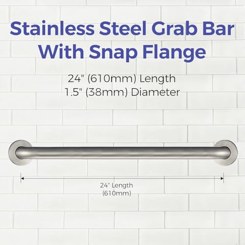 Stardrix 24-Inch ADA Compliant Grab Bar, 1.5" Diameter, Concealed Mounting Flanges, Handicap Friendly, Commercial & Residential Bathrooms, Brushed Stainless Steel - color: Brushed, size: 24"
