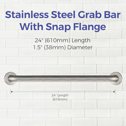 Stardrix 24-Inch ADA Compliant Grab Bar, 1.5" Diameter, Concealed Mounting Flanges, Handicap Friendly, Commercial & Residential Bathrooms, Brushed Stainless Steel - color: Brushed, size: 24"