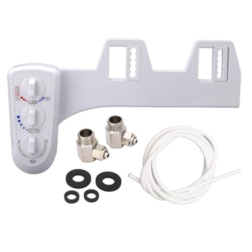 Bidet Toilet Attachment Spray Hot Cold Fresh Water Dual Nozzle Non Electric Mechanical Adjustable Water Pressure Temperature Bathroom Seat for Standard Toilets White 17.3 x 8.1
