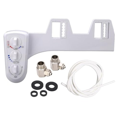 Bidet Toilet Attachment Spray Hot Cold Fresh Water Dual Nozzle Non Electric Mechanical Adjustable Water Pressure Temperature Bathroom Seat for Standard Toilets White 17.3 x 8.1