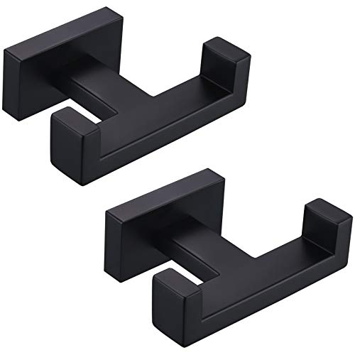 Angle Simple Bathroom Towel Hook Matte Black, Double Robe Coat Hook, 2 Pack | SUS304 Stainless Steel Shower Bath Hand Towel Holder, Modern and Versatile Hanging, Screw Wall Mount - color: Matte Black, size: 2 Pack