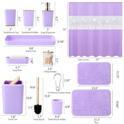 24PCS Bathroom Sets with Shower Curtain and Rugs,Bathroom Sets with Extra Soft and Absorbent Bath Rugs Purple Shower Curtain Set - size: Bath Set+Shower Curtain+Bath Rugs, style: Light Purple
