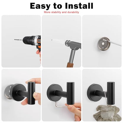 Livabber Bathroom Towel Hooks, 304 Stainless Steel Robe Shower Hooks Wall Mounted, Heavy Duty Towel Hangers for Bathroom Kitchen Bedroom (4 Pack, Black) - color: Black, size: 4 Pack