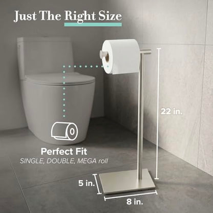 Gatco 1431SN Bathroom Toilet Paper Holder Stand, Freestanding Tissue Roll Holder, Weighted Base, Satin Nickel, 22.25 Inch, Modern Rectangle Base - color: Satin Nickel, 22.25"h