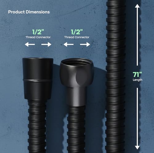SUPPLYGIANT Shower Hose 71 inch Stainless Steel Shower Head Hose with 1/2 Inch Threaded Connector, Matte Black Plated Finish - color: Matte Black