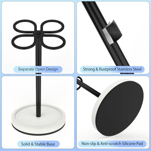 Luxspire Toothbrush Holder Stand, 4 Slots, Matte Black | Stainless Steel Tooth Brush Holder with Diatomaceous Earth Base, Toothbrush Holders for Bathrooms - color: Matte Black