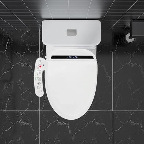 Electric Bidet Toilet Seat, Smart Heated Toilet Seat with Remote Control, Round Bidet Seat with Warm Water, Dryer, Turbo Wash, Feminine Washing, Night Light, Bidet Attachment for Toilet