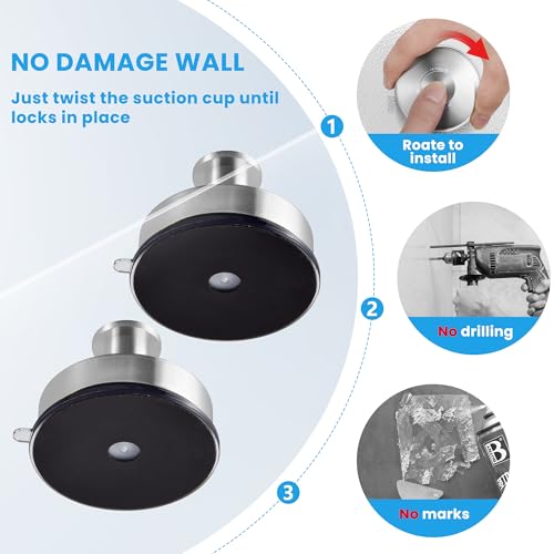 JOMOLA Suction Cup Hooks Suction Shower Hook Bathroom Towel Hanger for Shower Storage Kitchen Utensil Stainless Steel, Brushed Finish, 2PCS - color: Silver