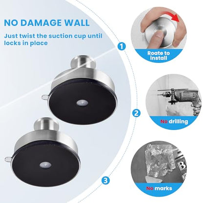 JOMOLA Suction Cup Hooks Suction Shower Hook Bathroom Towel Hanger for Shower Storage Kitchen Utensil Stainless Steel, Brushed Finish, 2PCS - color: Silver
