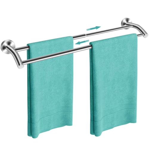 MGahyi Silver Telescopic Double Towel Bar Wall Mount 14.5-24.8Inch | Rustproof Towel Rack with Widened Spacing, Scratch-resistant & Durable for Bathroom Kitchen RV - color: Silver