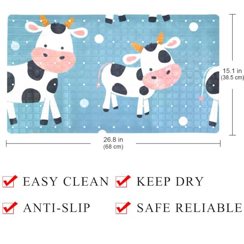 Non Slip Bathtub and Shower Mat 26.8x15.1 inch, Bath Mat with Quick Dry Drain Holes and Suction Cups, Soft Comfortable Safe Bathroom Mat for Bath Tub, Cute Cows - color: Multi 13