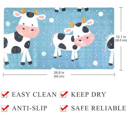 Non Slip Bathtub and Shower Mat 26.8x15.1 inch, Bath Mat with Quick Dry Drain Holes and Suction Cups, Soft Comfortable Safe Bathroom Mat for Bath Tub, Cute Cows - color: Multi 13