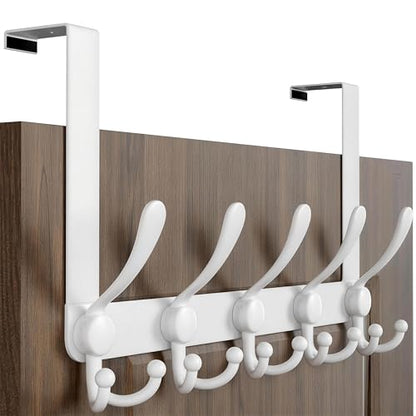 Over Door Hook 2.0 - Upgraded Version - Simple-Assembly, Strong, Heavy-Duty Stainless Steel 5-Tri-Hook Over the Door Hanger Rack, SimpleStrong Series, White - color: White