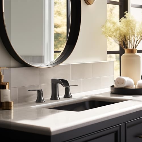 Oil Rubbed Bronze Waterfall Bathroom Faucet 2 Handle, 8 Inch Widespread Bathroom Sink Faucet 3 Hole with Supply Lines, Brass Material for Vanity, Lavatory, Restroom, Farmhouse, NO Pop-up Drain - color: Oil Rubbed Bronze, style: NO Pop Up Drain