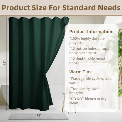 Siiluminisoy Shower Curtain and Liner Set, Waffle Shower Curtain Set with 12 Stainless Steel Hooks, Waterproof Luxury Fabric Shower Curtains for Bathroom and Hotel, Dark Green, 72" W x 72" H - color: Dark Green, size: 72"W x 72"L (Pack of 1)