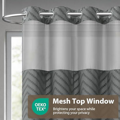 Charcoal Grey Hook Free Chevron Shower Curtain with Liner,72x99 | Less Time to install, 3 in 1 Fabric Shower Curtain and Liner Set with Magnets, Extra Long, Shower Curtains for Bathroom - color: Charcoal Grey, size: 72"W x 99"L (Pack of 1)