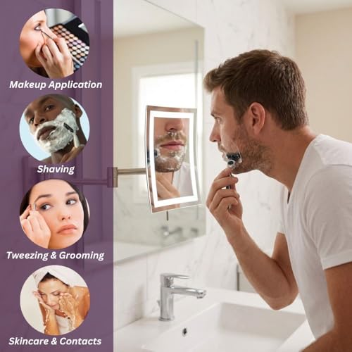JERDON Hardwired Wall-Mount Makeup Mirror - 5X/1X - Nickel - JRT710NLD | 6.5" x 9" Rectangular Frame, LED Lighting, Direct Wire Install - color: Nickel Direct Wire