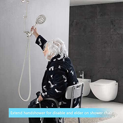PDPBath Shower Extension Arm, 16" Upgrade Solid Brass Shower Head Shower Head Extender, Adjustable Height Extended with G1/2 Universal Connection for Rain & Handheld Shower Head Brushed Nickel - color: Brushed Nickel, style: 8 Inch + 8 Inch