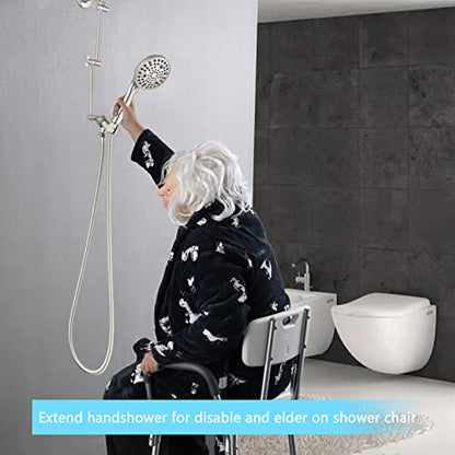 PDPBath Shower Extension Arm, 16" Upgrade Solid Brass Shower Head Shower Head Extender, Adjustable Height Extended with G1/2 Universal Connection for Rain & Handheld Shower Head Brushed Nickel - color: Brushed Nickel, style: 8 Inch + 8 Inch