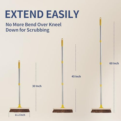 NICOFPHY Heavy Duty Floor Scrub Brush with Long Handle for Outdoor Cleaning | Deck Brush with Stiff Natural Palmyra Bristle, Floor Scrubber Brushes for Cleaning Concrete Floor, Garden, Patio, Shower
