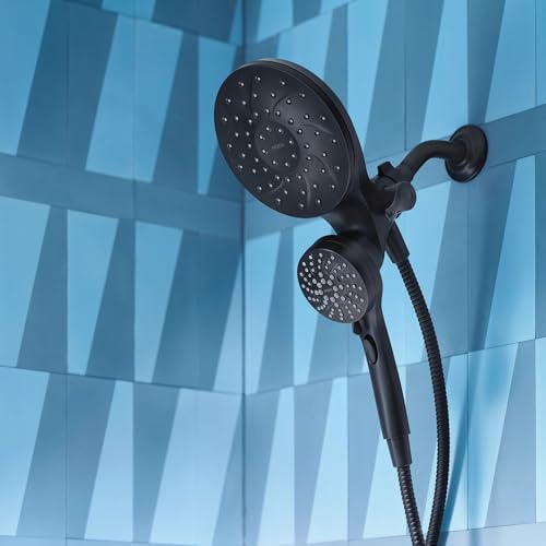 Moen Engage Magnetix Matte Black Multi-Function Handshower and Rainfall Shower Head Trim Combo with Shower Handle, Tub Spout, Metal Hose, and Valve, 82304BL - color: Matte Black