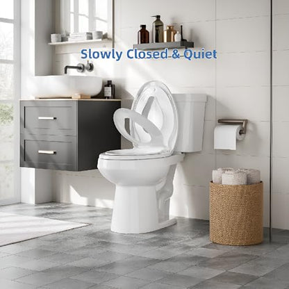 Elongated Toilet Seat 19 Inch with Soft Close Lid, Quick Release for Easy Cleaning, Closed Front Oval Design, Grip-Tight Bumpers, Quick Attach Hardware Included, Fits Most Elongated Toilets, White