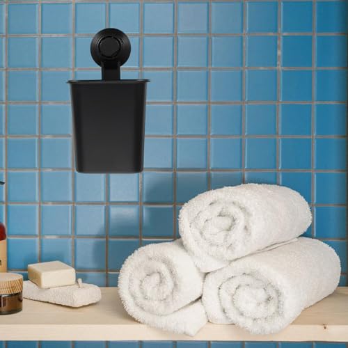 Suction Cup Toothbrush Holder Punch-Free Wall Mounted Bathroom Organizer 3.93X3.14X4.33 Inch Compact Toothbrush Rack for Shower and Home - color: Black