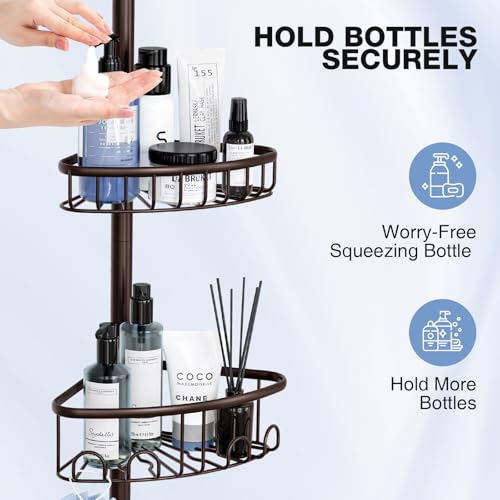 Corner Shower Caddy Tension Pole: Stainless Steel Rustproof 4-Tier Shower Organizer - 47-121 inch Adjustable Bathroom Shelves for Bathtub Shampoo Storage - Tension Rod Floor Standing Bath Rack -Bronze - style: A Style-Bronze