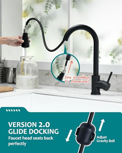 VFAUOSIT Black Kitchen Faucet with Pull Down Sprayer, High Arc Design | cUPC and CEC Certified, Lead-Free SUS304 Steel, 3 Spray Modes, 360° Swivel, Fingerprint-Resistant Finish, Ceramic Disc Valve - color: Matte Black