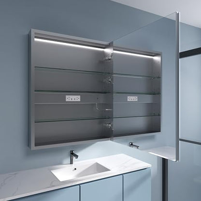LED Medicine Cabinet 24x30 Anti-Fog Mirror Dimmable Recessed Mount | 3 Color Dimmable LED. Time Temp Display. Anti-Fog IP44. 2 Outlets+2 USB. Plug-in/Hardwired. Recessed/Wall Mount. Right Hinge. - size: 24x30"R, style: Style-A