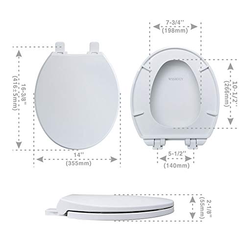 Round Toilet Seat with Lid, Slow Close Seat, Plastic, White | Quiet Close, Easy to Clean, Fit All Standard Round Toilet, Two Sets of Parts, High-Strength PP Plastic