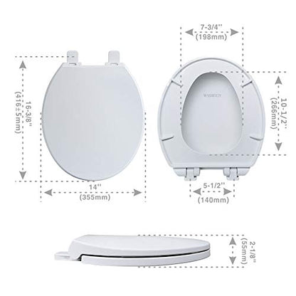 Round Toilet Seat with Lid, Slow Close Seat, Plastic, White | Quiet Close, Easy to Clean, Fit All Standard Round Toilet, Two Sets of Parts, High-Strength PP Plastic