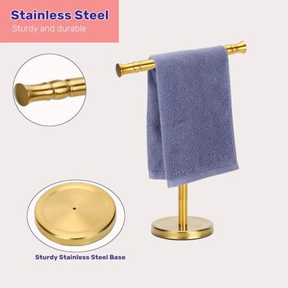 Gold Hand Towel Holder Stand for Bathroom Vanity Countertop SUS304 Stainless Steel T-Shape Free Standing Towel Rack Stand Towel Bar for Bathroom Kitchen - color: Brushed Gold