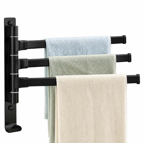 2-5 Arms Swivel Towel Rack Bath Towel Holder with Hook Swing Arm Towel Rack Wall Mount for Bathroom Kitchen-Black 3Arm - color: Black, size: 3-arm