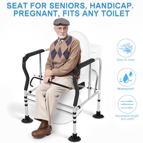 Toilet Safety Rail for Seniors, Height Width Adjustable Toilet Safety Frames with Anti-Slip Handles and Suction Cups for Elderly & Disabled, Toilet Seat Riser for Bathroom Safety, 450 lbs Capacity Bl
