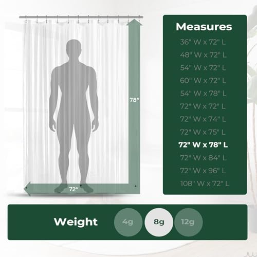 Clear Shower Curtain Liner with Side Suction Cups, Premium PEVA Plastic Shower Liner with 3 Magnets, Waterproof Bathroom Curtain, 72 x 78, Heavy Duty Clear - color: 2. 8g Clear, size: 72"W x 78"L (Pack of 1)