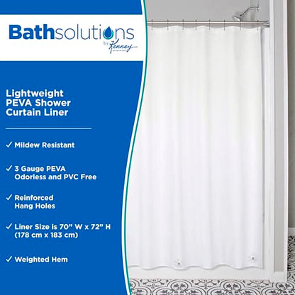 Kenney KN61430 Lightweight 3 Gauge Waterproof PEVA Shower Curtain Liner with Durable Eyelet Hang Holes and Weighted Magnetic Hem for Bathroom, 70" W x 72" H, White, 1-Pack - color: White, size: 70"W x 72"L (Pack of 1)
