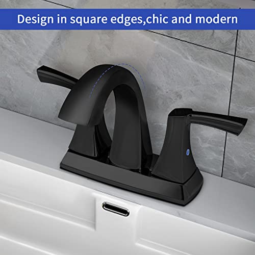 VXV Bathroom Faucet Matte Black, 2 Handles Low Arc Bathroom Sink Faucets, 4 Inch Centerset Bath Lavatory Faucets with Pop-up Drain & Faucet Supply Lines (MB) - color: Matte Black-4 inches