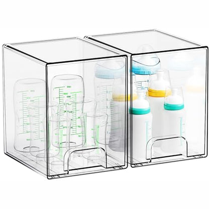 7.5" High Stackable Storage Bins,2 Pack Bottle Station and Baby Bottle Storage Organizer for Countertop,Clear Acrylic Drawers for Pacifier,Breast Pump Parts,Storage Containers,Makeup and Lotion - style: 2 PACK 7.8''High