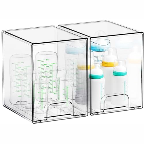 7.5" High Stackable Storage Bins,2 Pack Bottle Station and Baby Bottle Storage Organizer for Countertop,Clear Acrylic Drawers for Pacifier,Breast Pump Parts,Storage Containers,Makeup and Lotion - style: 2 PACK 7.8''High