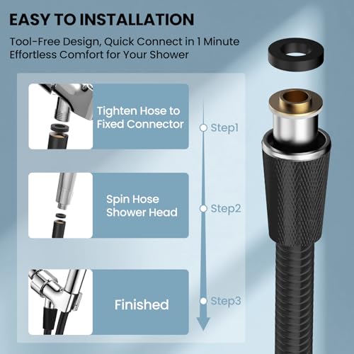 Shower Hose 71 Inches Stainless Steel Extra Long Handheld Shower head Hose Flexible and Durable with Brass Insert and Nut (Black)