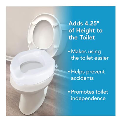 Carex Raised Toilet Seat with Extra Wide Opening - Toilet Seat Riser and Handicap Toilet Seat, White, 1 Count