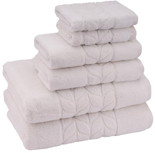 BAGNO MILANO Organic Turkish Cotton Bath Towels, Hand Towels - Premium Jacquard Collection, Certified Organic Cotton Towel Set (Cream, Towel Set of 6) - color: Cream, size: Towel Set of 6