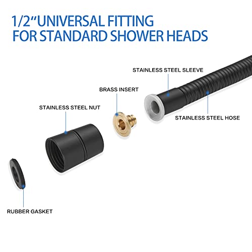 RUMOSE 59 inches Extra Long Shower Hose, Black | Shower Head Extension Hose, Attachment Flexible Handheld Shower Sprayer Hose, Stainless Steel Shower Tube - color: Black, size: 59 Inch
