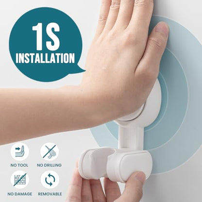 TAILI Shower Head Holder Suction,Adjustable Height & Angle,Universal,White | bathroom handheld shower wand bracket,no-drill removable waterproof,round,plastic,wall mounted,kids,pets,4.5" - color: Light White, size: Round