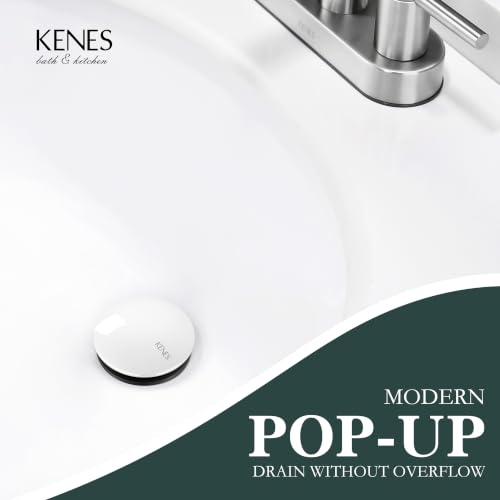 KENES White Bathroom Sink Drain Without Overflow, Ceramic Pop Up Sink Drain | Bathroom Vanity Sink Drain Assembly, Built-in Anti-Clogging Strainer, Plastic Pop Up Drain for Bathroom Vanity Vessel Sink - color: White, size: Big Pop up Cap (Without Overflow