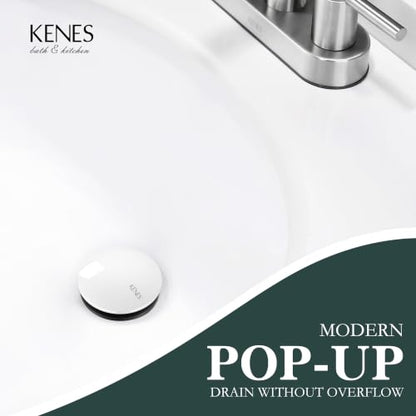 KENES White Bathroom Sink Drain Without Overflow, Ceramic Pop Up Sink Drain | Bathroom Vanity Sink Drain Assembly, Built-in Anti-Clogging Strainer, Plastic Pop Up Drain for Bathroom Vanity Vessel Sink - color: White, size: Big Pop up Cap (Without Overflow